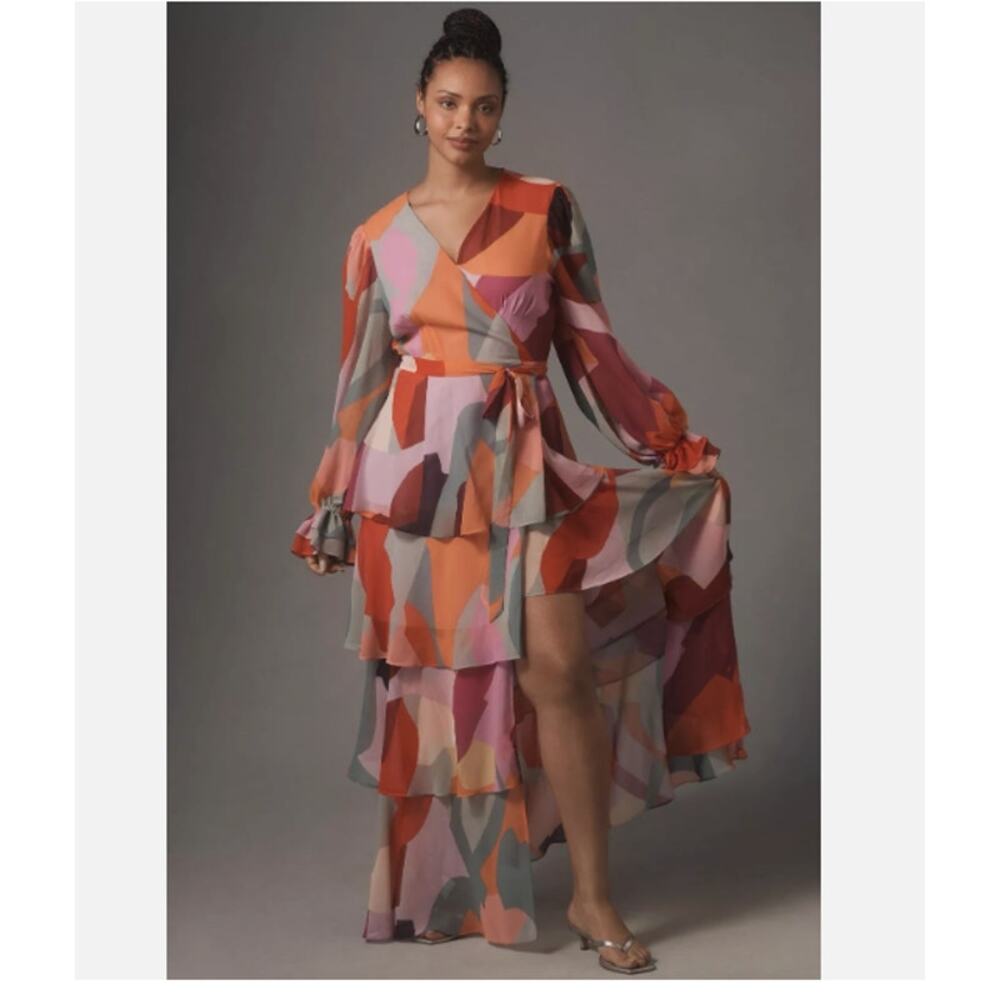 Anthropologie Hutch Long Sleeve V-Neck Wrap Maxi Dress Multicolor Size 1X - Picture 3 of 10